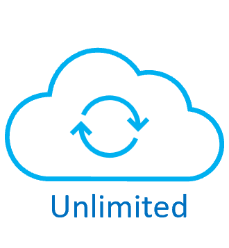 Logo for a cloud storage service, featuring a blue outline of a cloud with a blue arrow circling it. The word 'Unlimited' is written in blue below the cloud, indicating there is no limit to the number of files that can be uploaded to CMS in a single transaction.