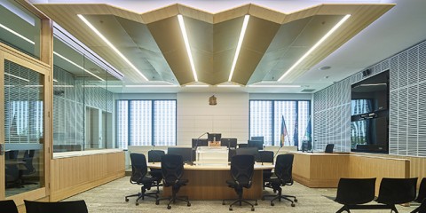 Inside one of the new courtrooms Inside one of the new courtrooms