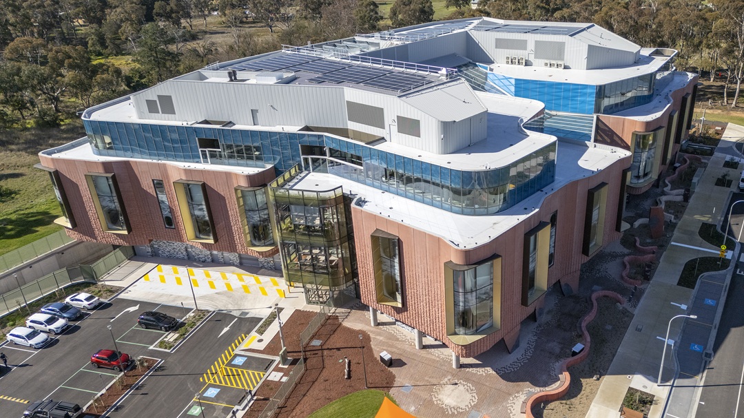 An aerial drone shot of the Wyndham Law Courts